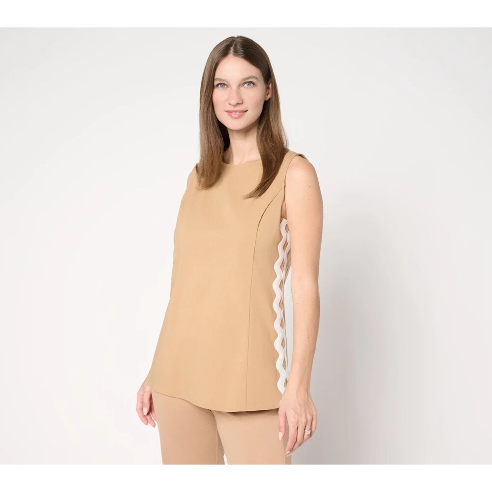 by Stacy London Stretch Tank Top with Rik Rak Trim Off-white Sz M